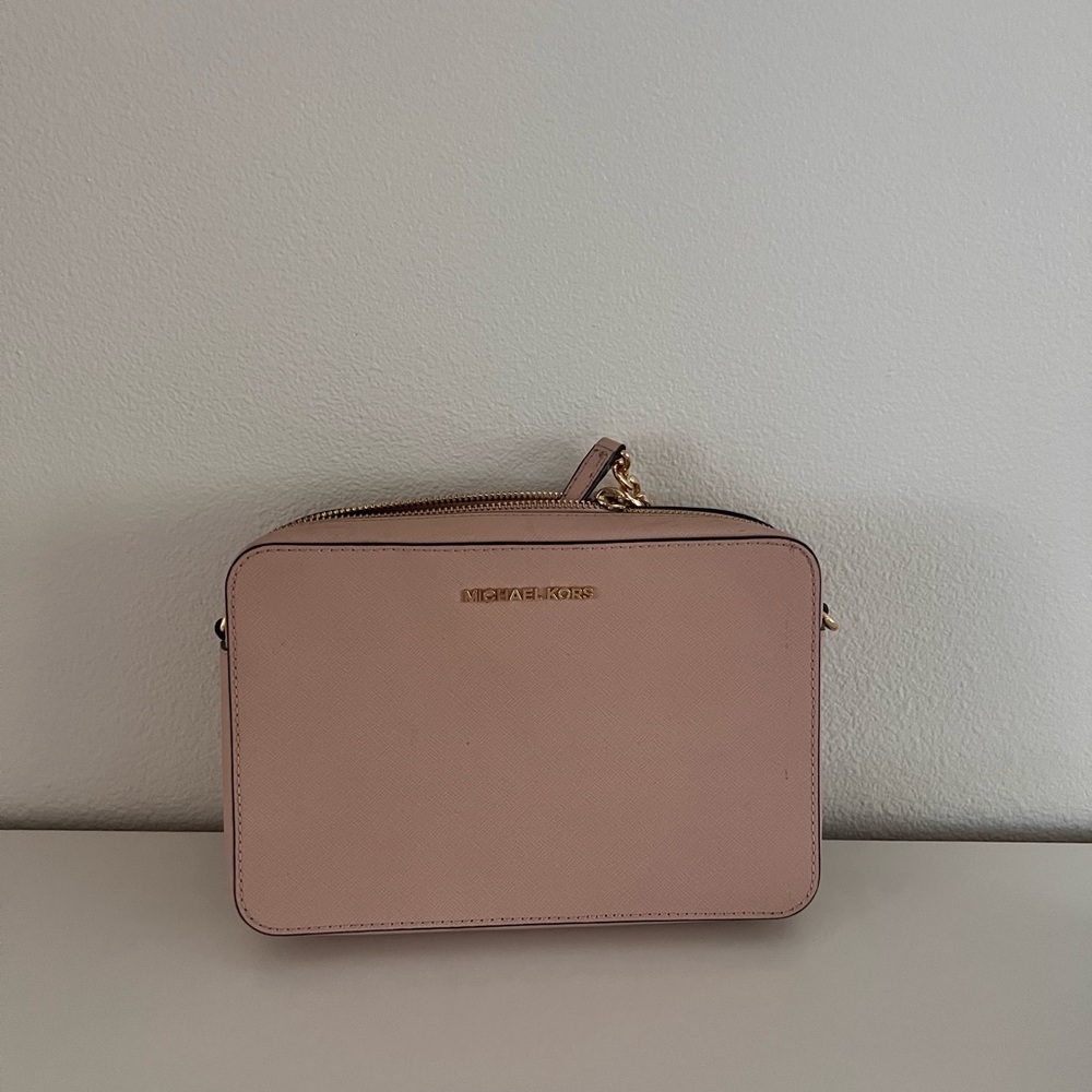 Michael Kors Pink Leather Crossbody Bag with Top Zipper